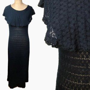 Vintage Black 1960s Knit Caledonia Peasant Dress